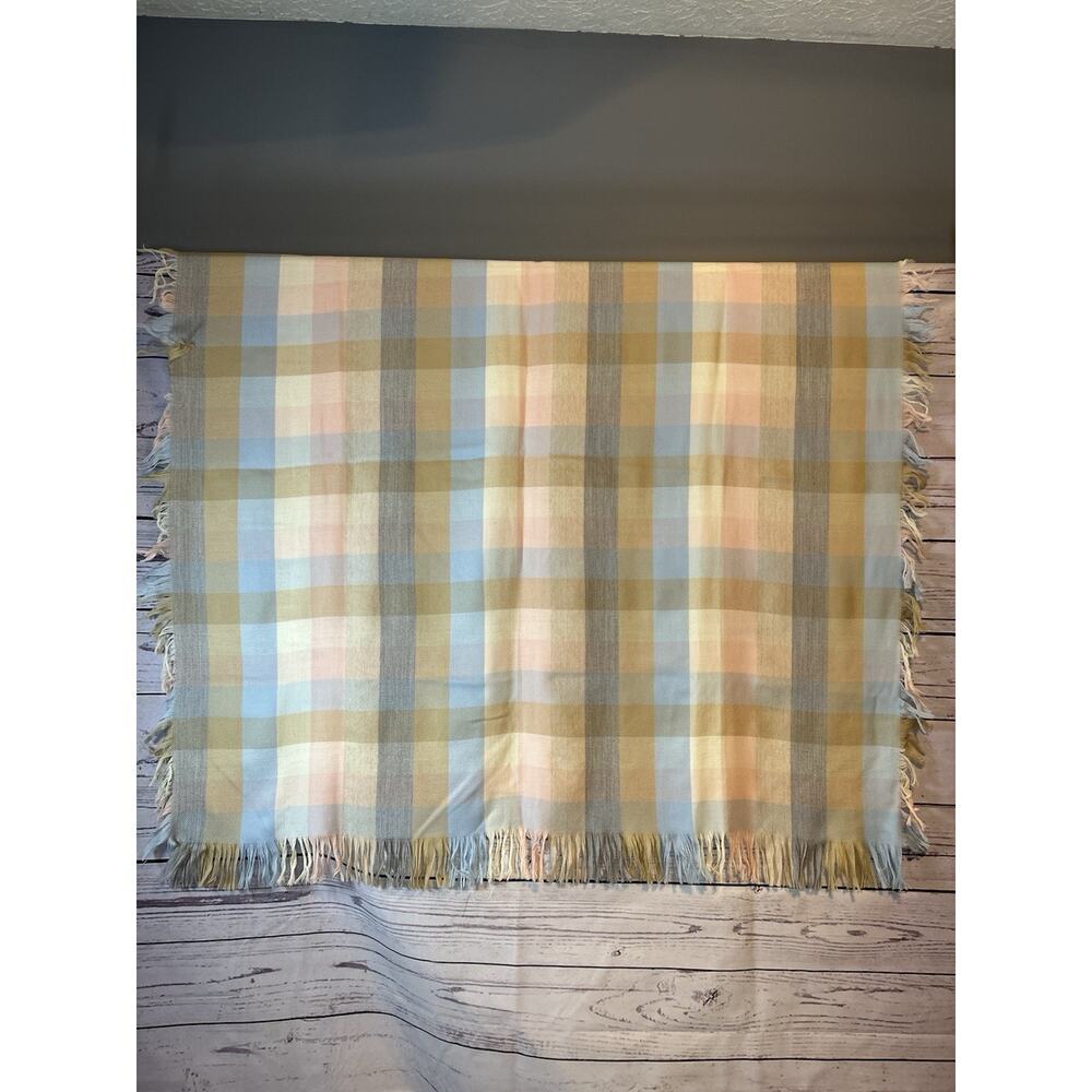 Avoca Handweavers 100% Pure New Wool Throw Pastel Checkers Fringe Ireland 48x48